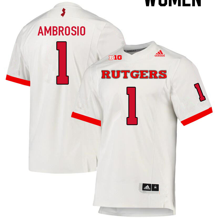 Women #1 Valentino Ambrosio Rutgers Scarlet Knights College Football Jerseys Sale-White - Click Image to Close